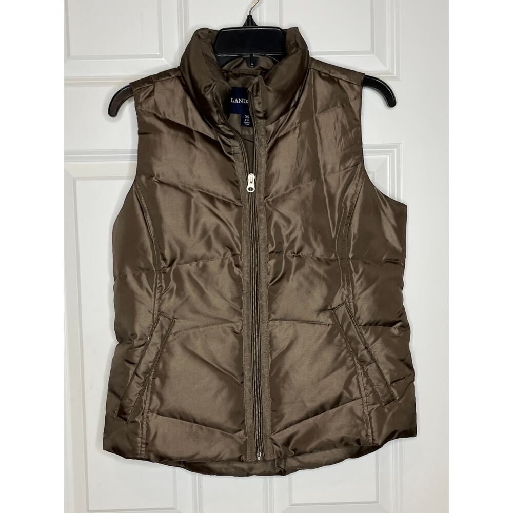Lands End Down‎ Feather Filled Metallic Brown Puffer Vest XS 2-4